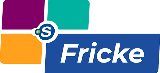Logo von Fricke mit farbigen Quadraten und dem Wort "Fricke" in blauer Schrift.